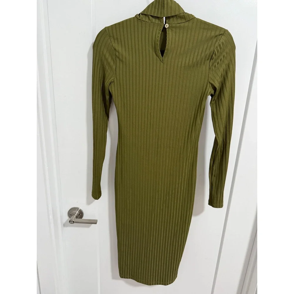 GUESS Marciano Olive Green‎ Ribbed Turtleneck Long Sleeve Bodycon Dress